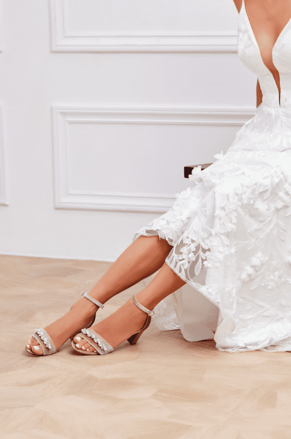 Blush Pink Block Heels Embellished Bridal Shoes, $169.40