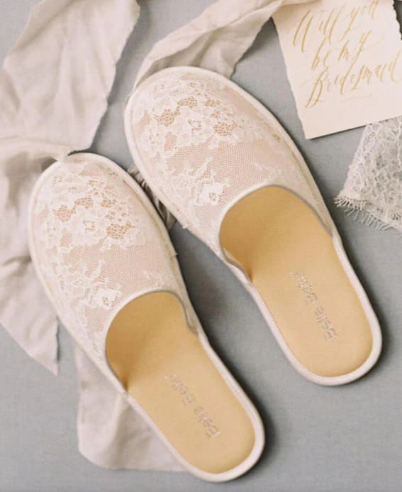 Priscilla Ivory Chantilly Lace Bridal Slippers
