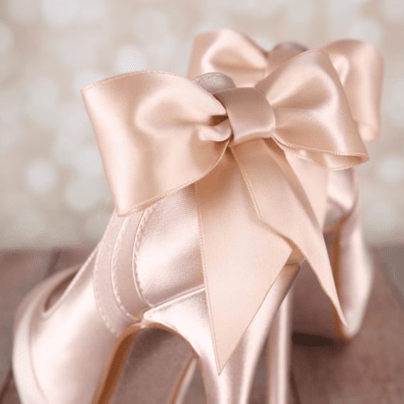 4" Blush Peep Toe Shoes with Satin Bow, $138.00