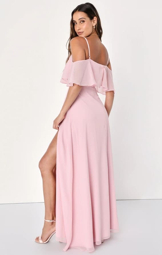 Forever Enchanting Light Pink Cold-Shoulder Maxi Dress