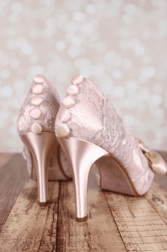 Pink Lace Wedding Heels With Bows, $185.00