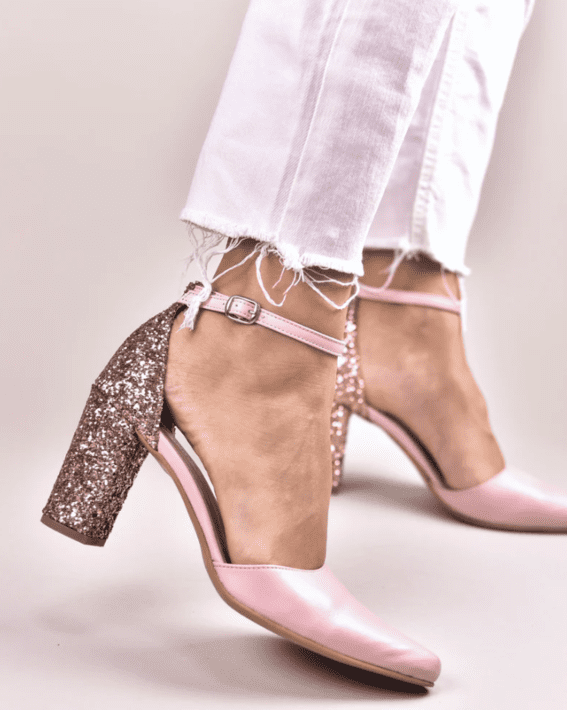 Sparkley Women's Pink Leather Wedding Heels, $168.51