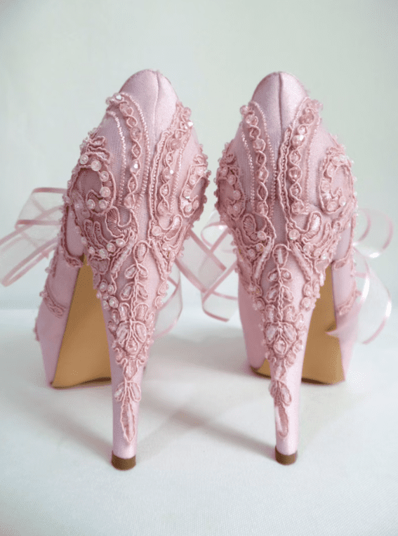 Pink Lace Wedding Shoes for Fairy Tale Look, $134.25