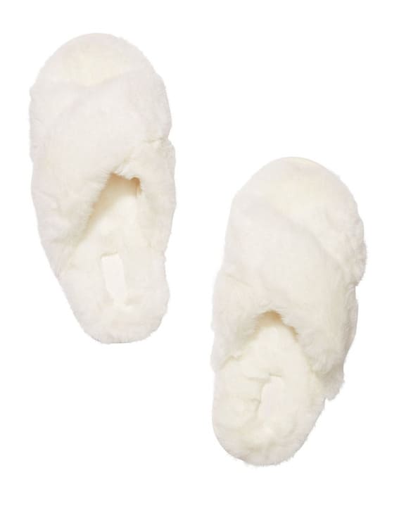 Soft Pearl Faux Fur Crossover Slippers
