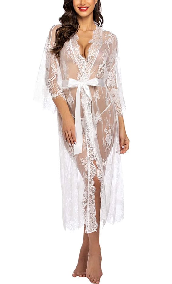 WoMensexy Long Lace Lingerie Sheer Babydoll Robe