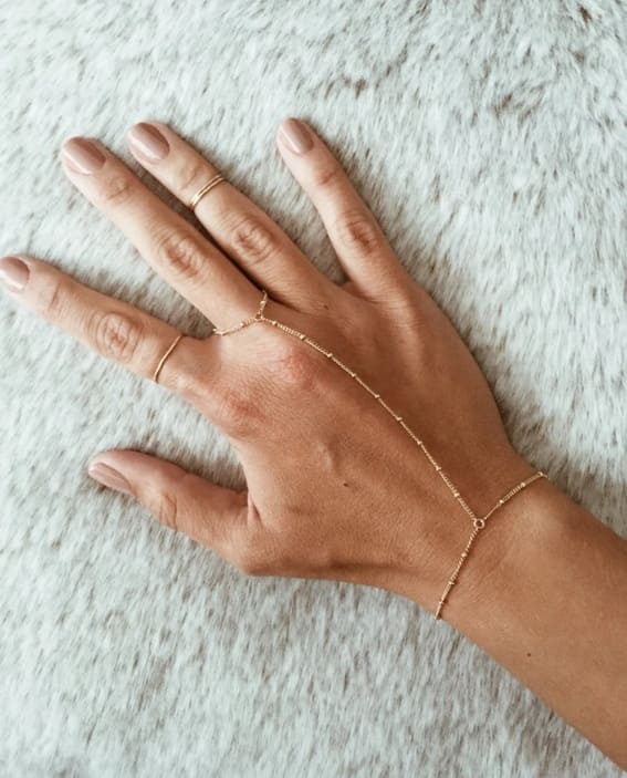 Beaded Hand Chain Ring Bracelet in 14/20 Gold-fill