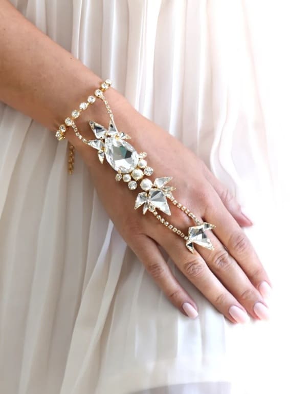 Elegant Silver Plated CZ Hand Bracelet with Zircon Flower Design