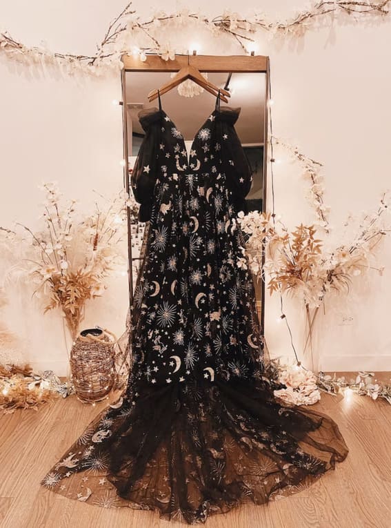 Starlight Unique Boho Black Wedding Dress By Flora & Lane