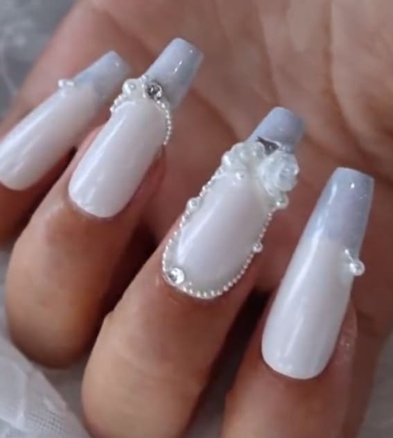 White French Pearl Bridal Nails