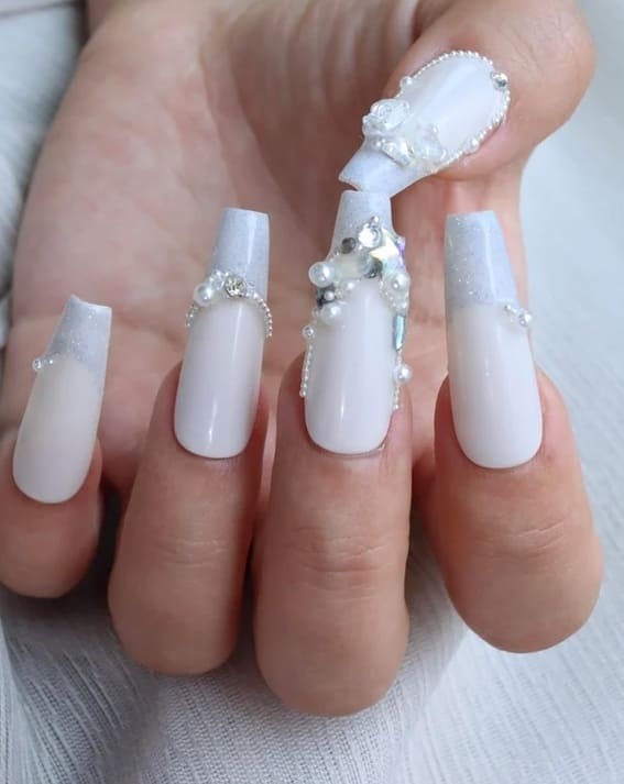 White French Pearl Bridal Nails