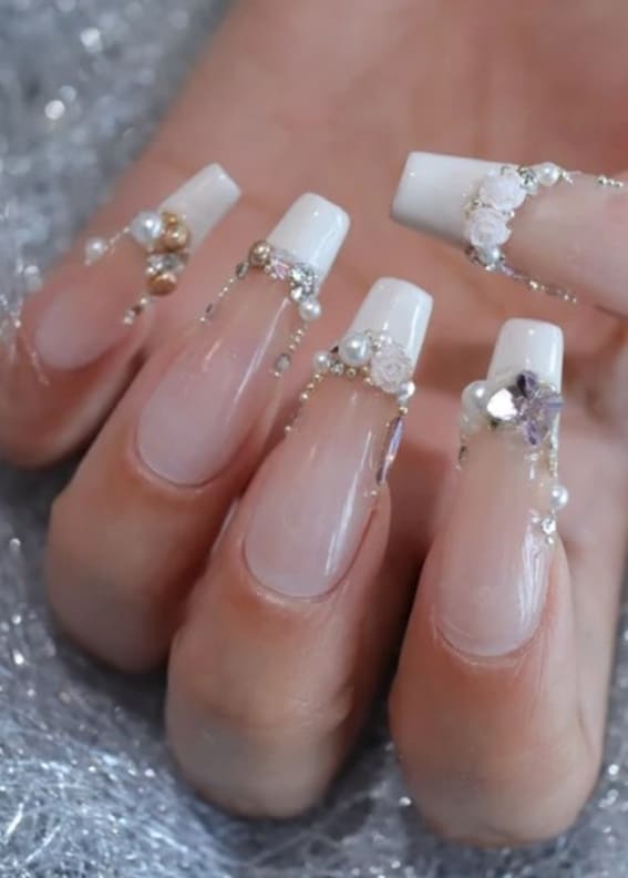 Pearls & Roses Wedding Luxury Handmade Nails
