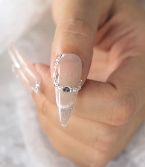 Stiletto Bling Pearl and Crystals Wedding Nails
