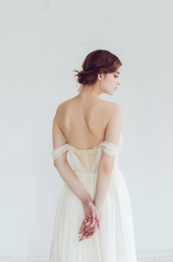 pure white long corset wedding dress
