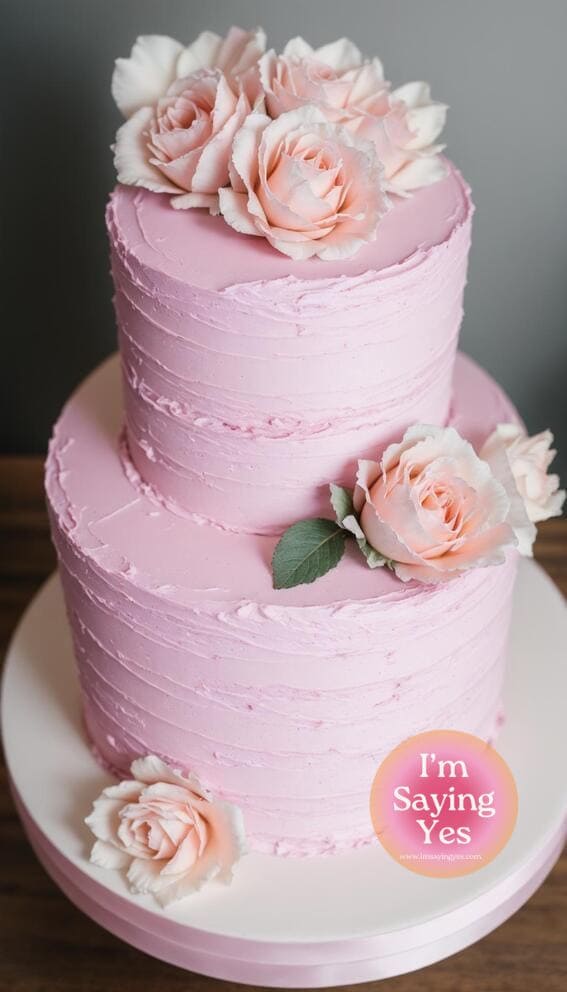 pink wedding cake with pink flowers