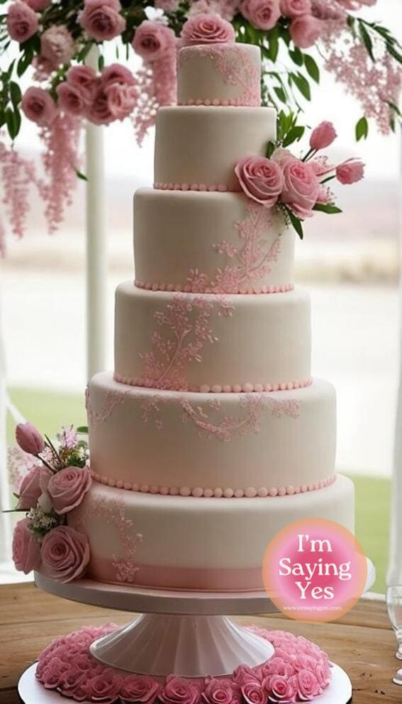 6 teir pink wedding cake