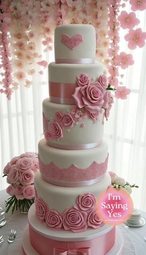 tall pink wedding cake