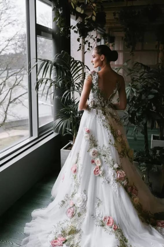 wedding dress with flowers on it